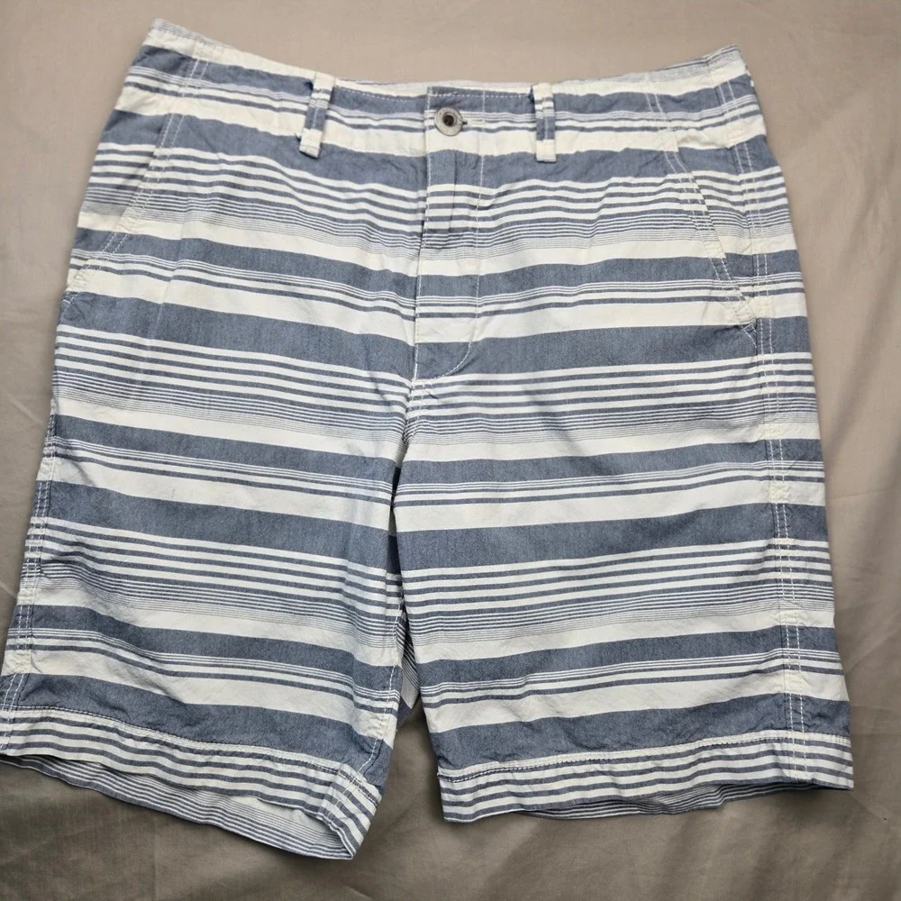 American Eagle Classic Shorts Mens‎ 33 Blue White Striped Cotton Flat Front 9
